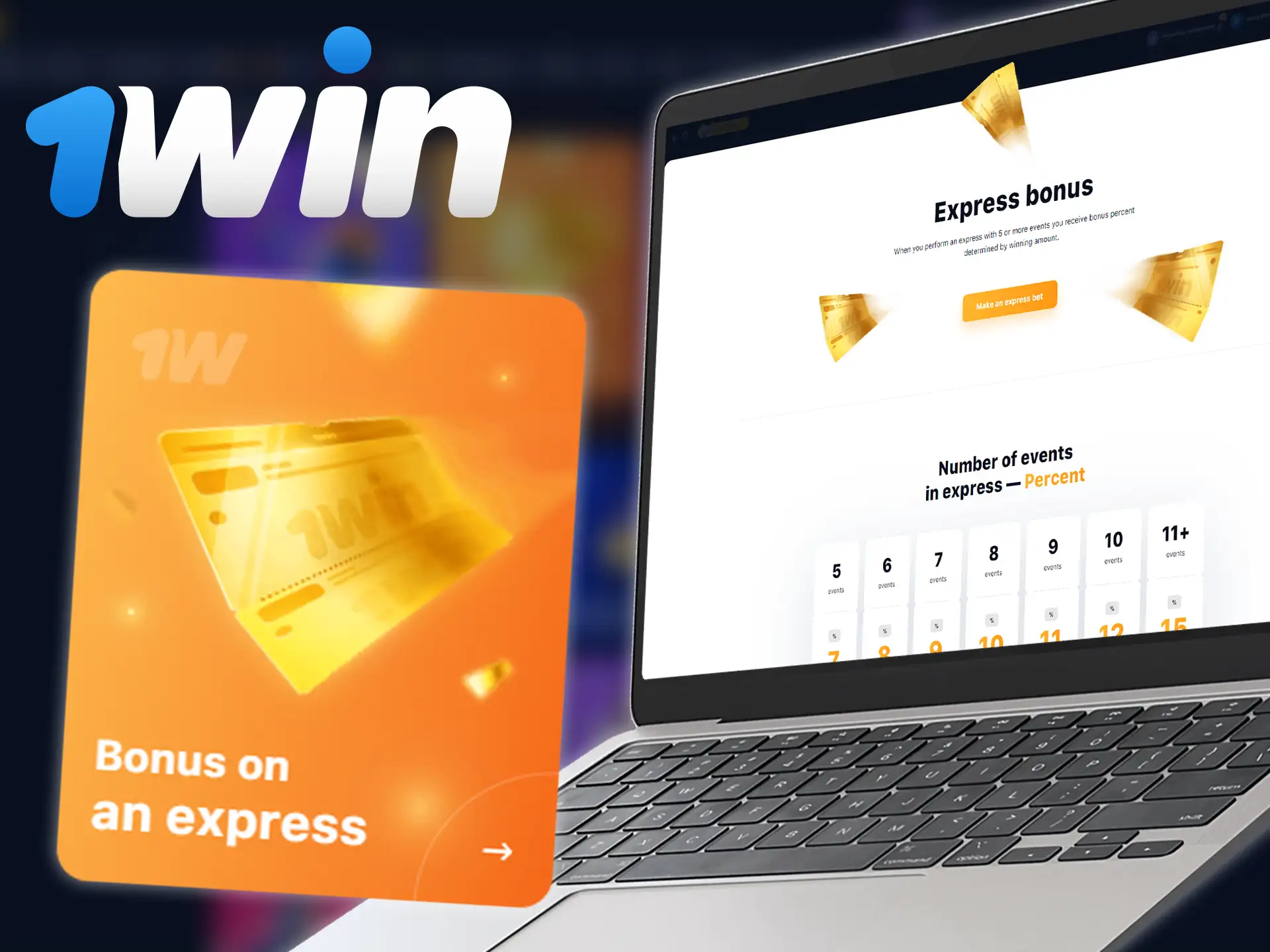 Perform an express with 5 or more events at 1win and receive bonus percent.