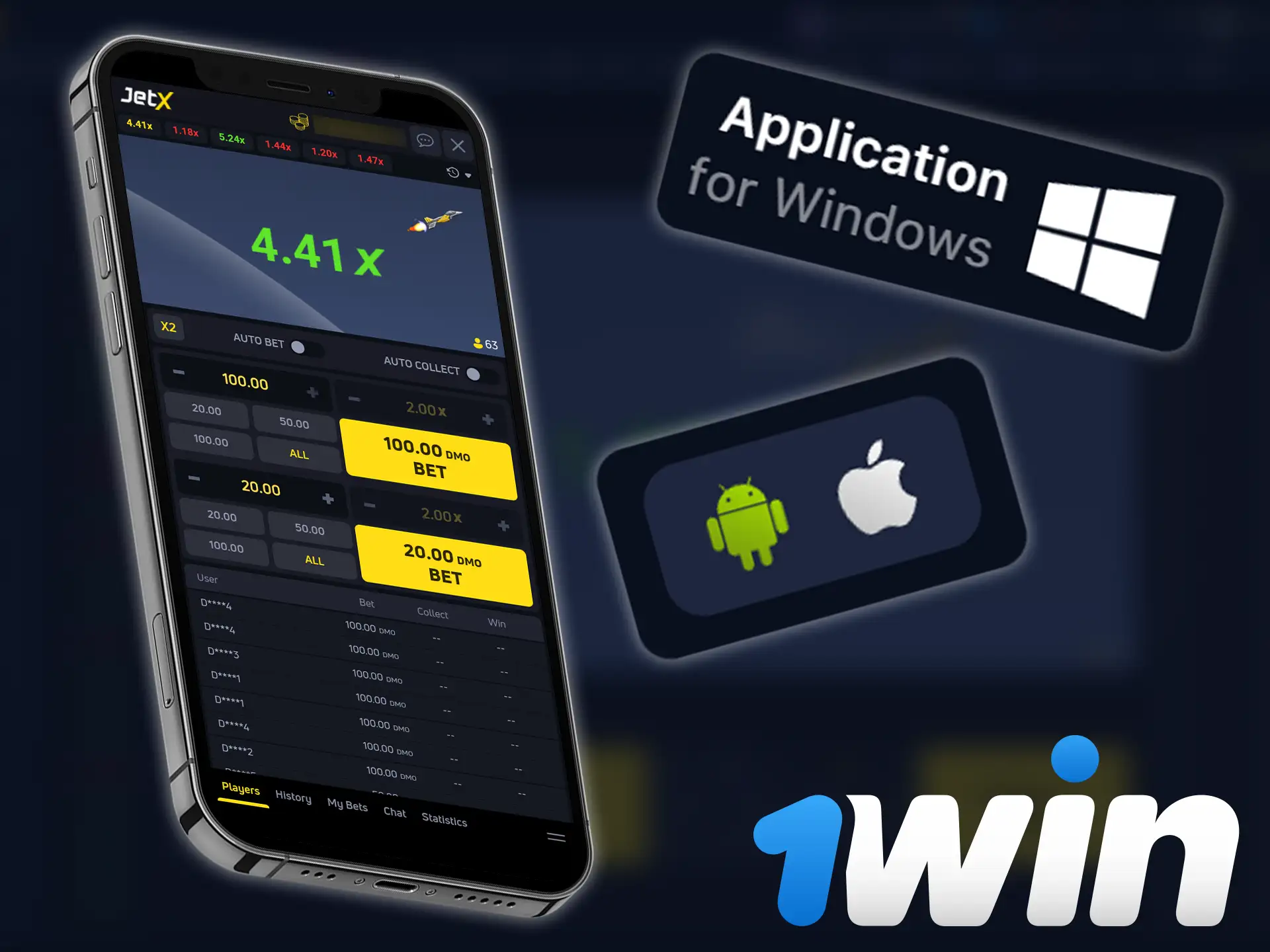 The 1win app allows you to play JetX anywhere and anytime.