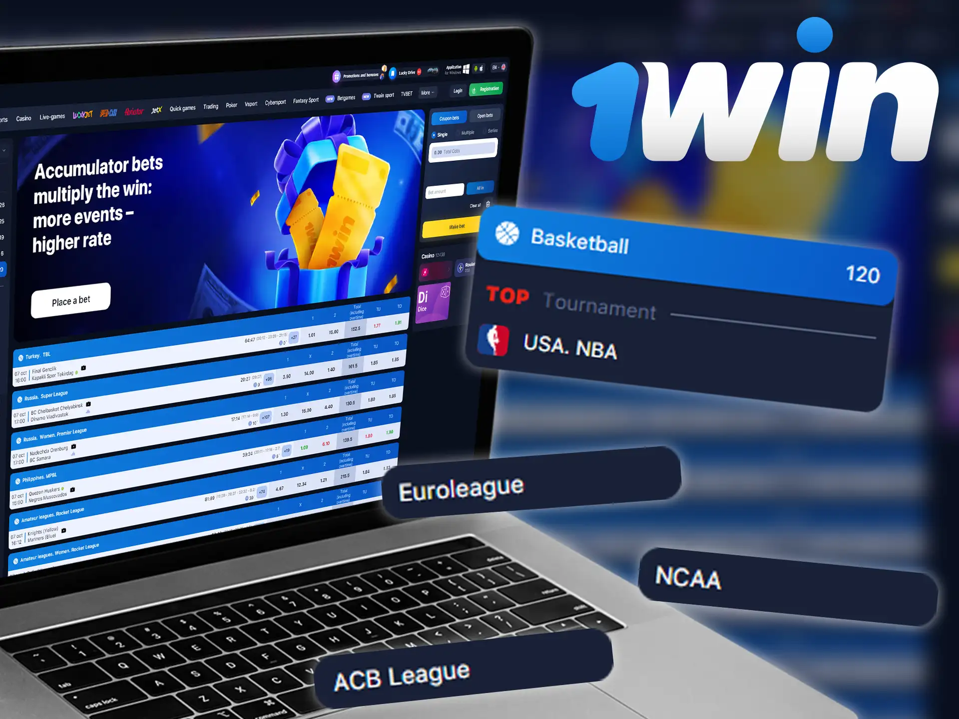 Bet on basketball live on 1win.