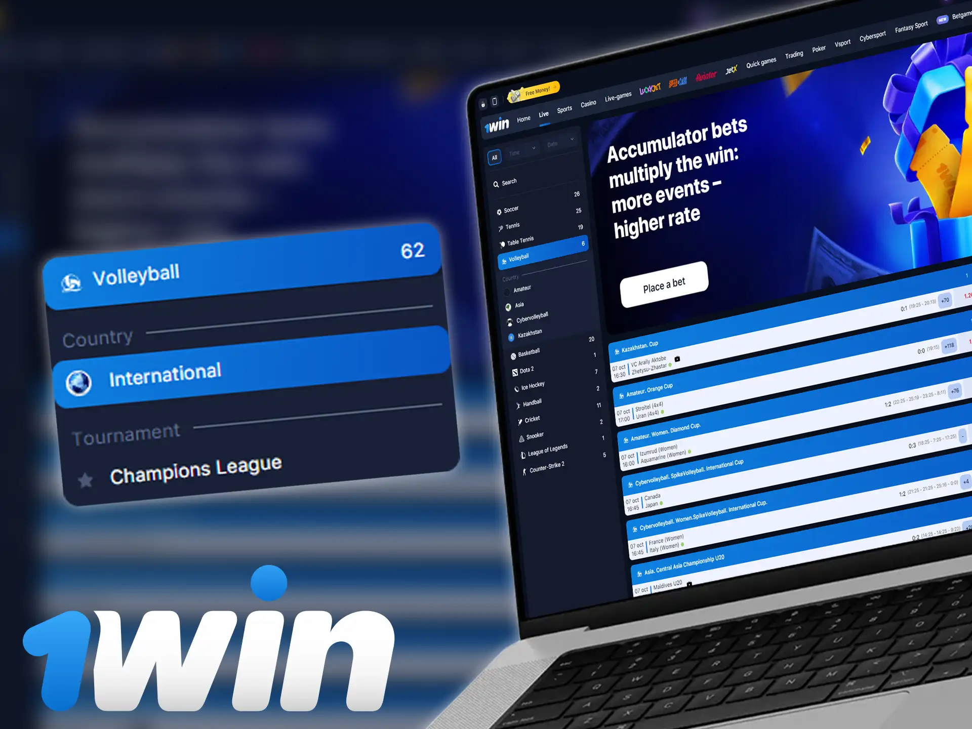 Bet on live volleyball matches at 1win.