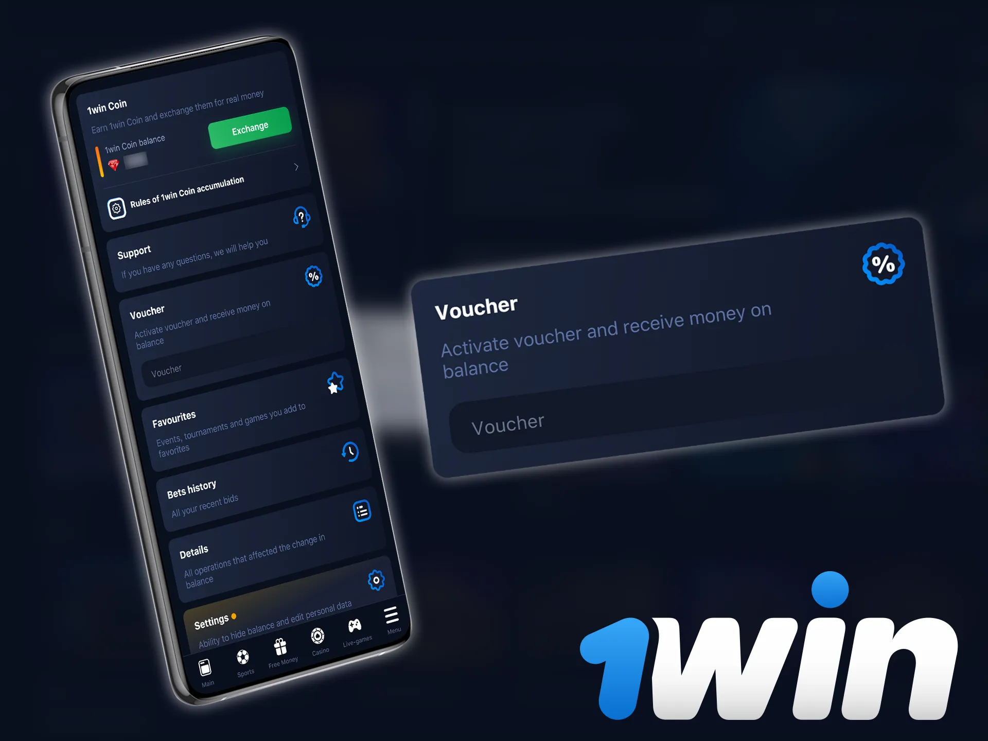 1win app offers promo code for betting on sports and major sports events.