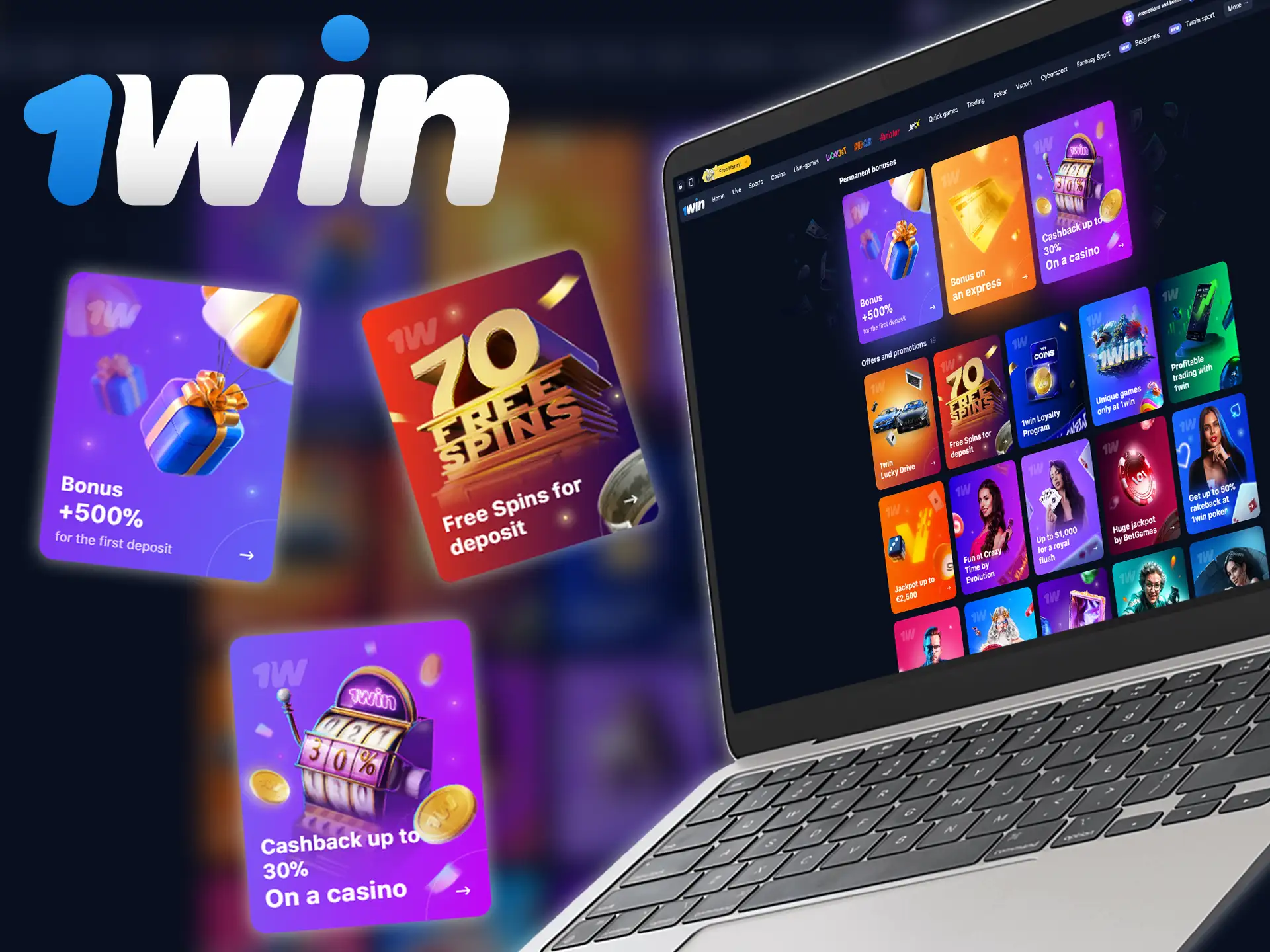 1win gives guaranteed welcome bonuses to play slots.