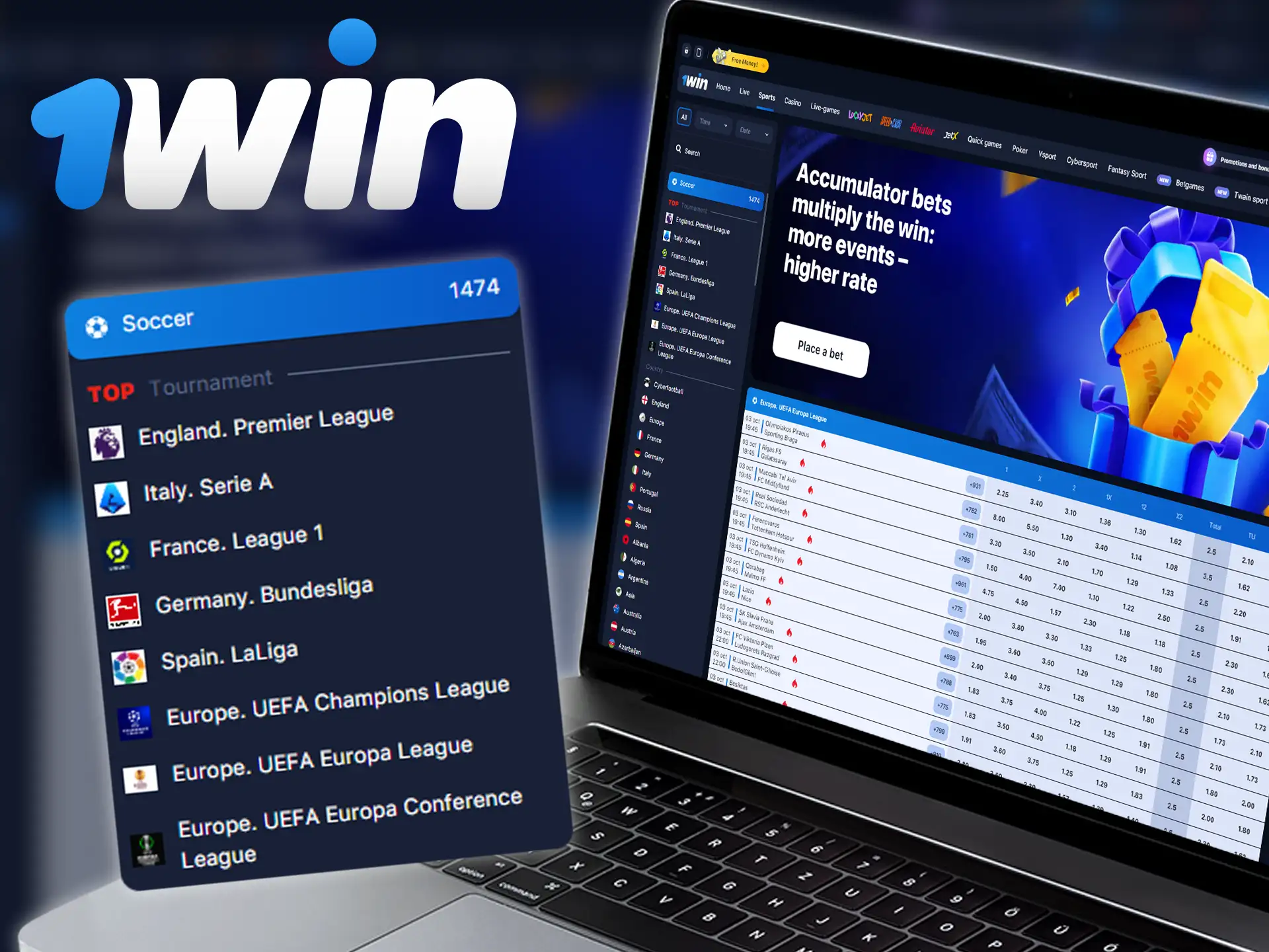 1win has the best bonus programs for football betting.