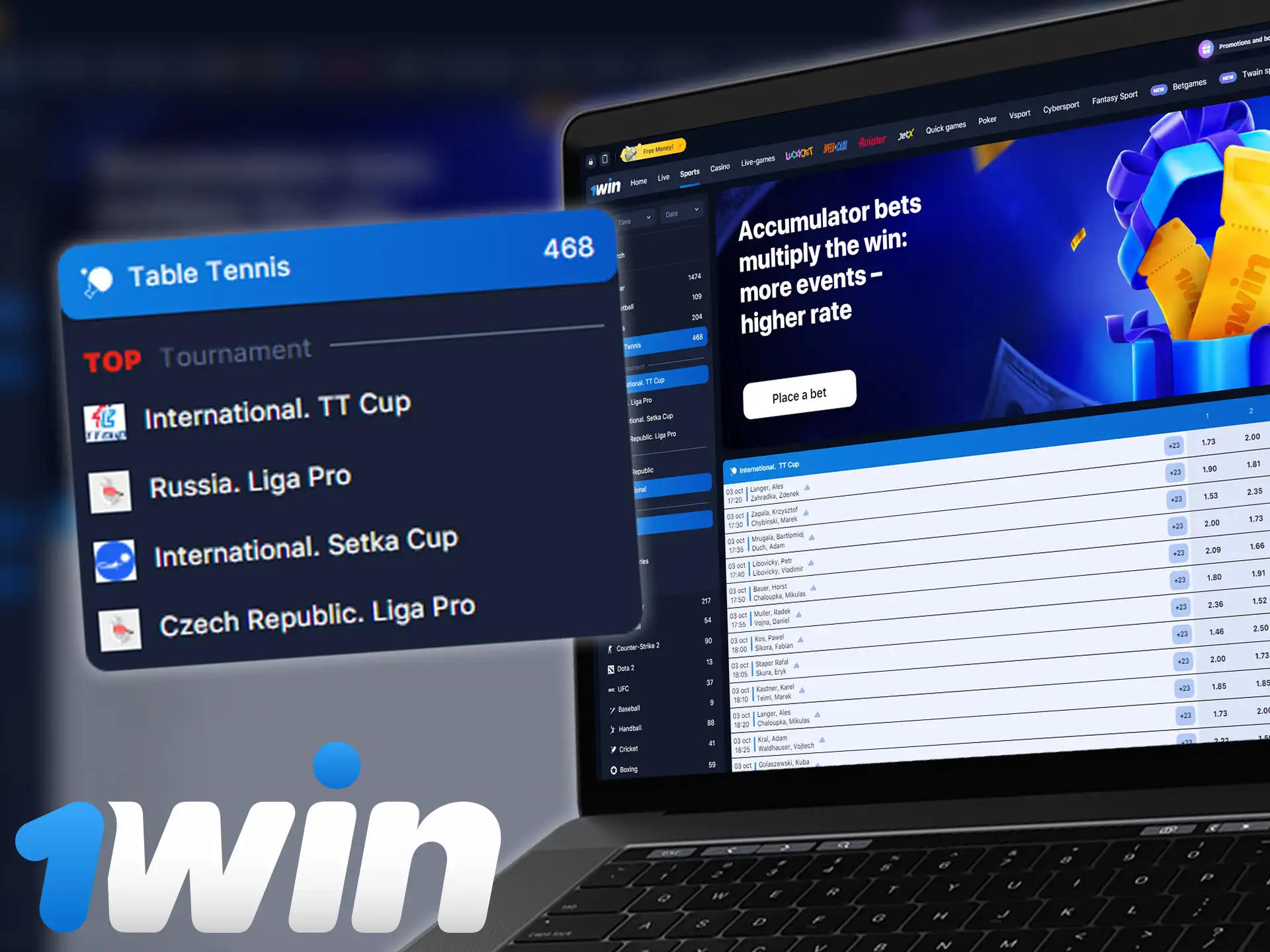 1win is a popular table tennis betting platform that accepts players worldwide.