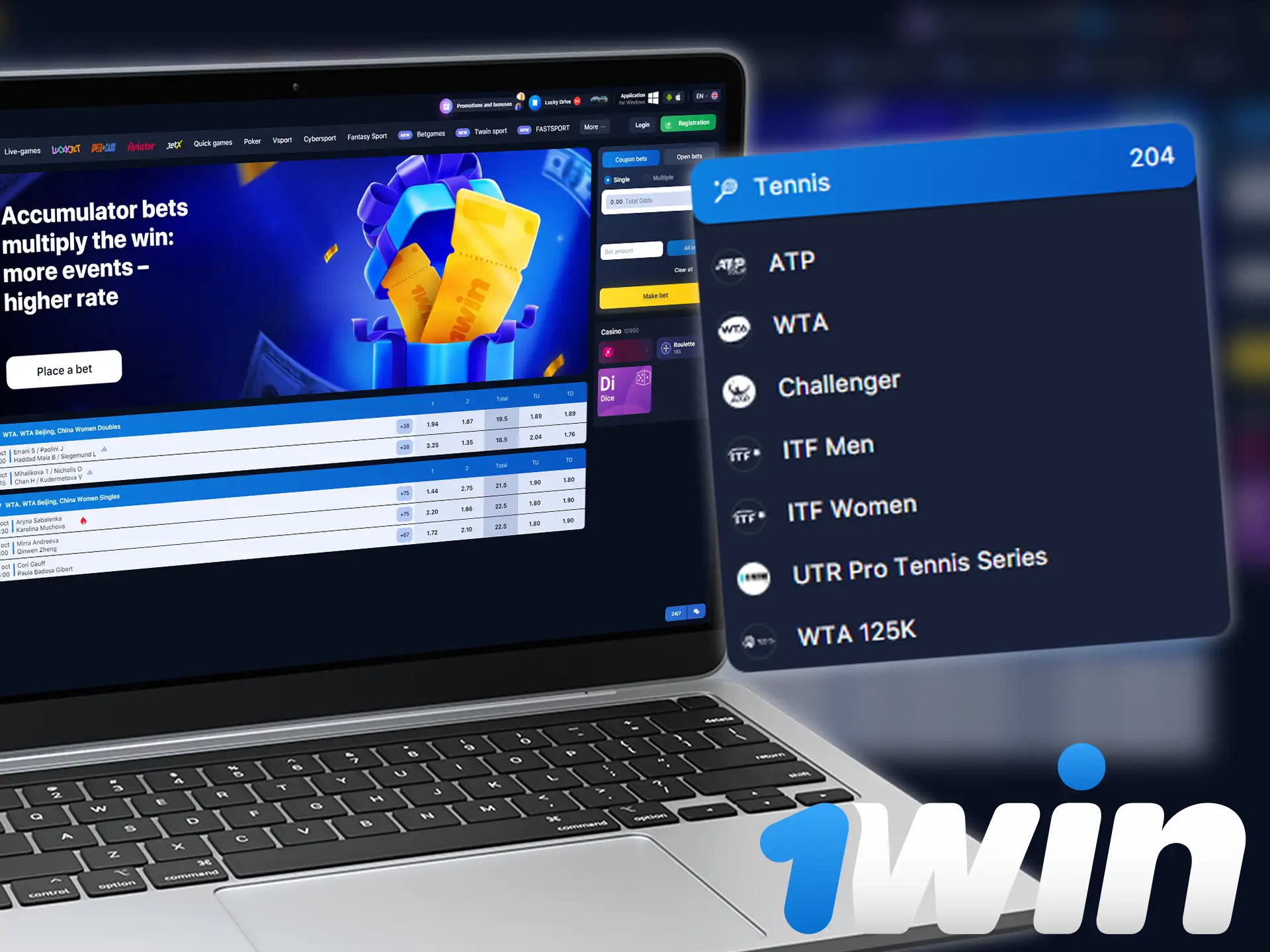 1win provides all popular tournaments and leagues for tennis betting.