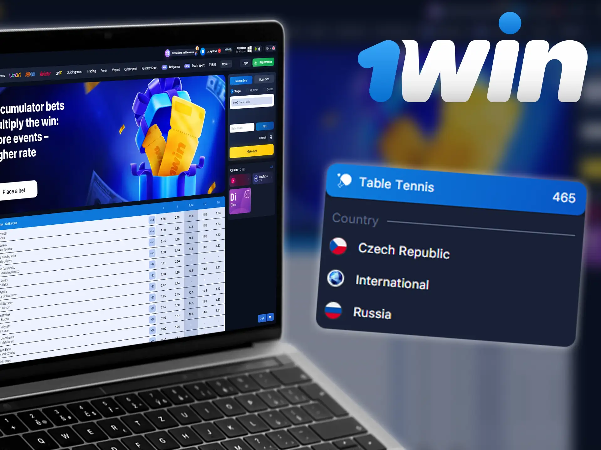 1win offers popular events and tournaments to bet on table tennis.