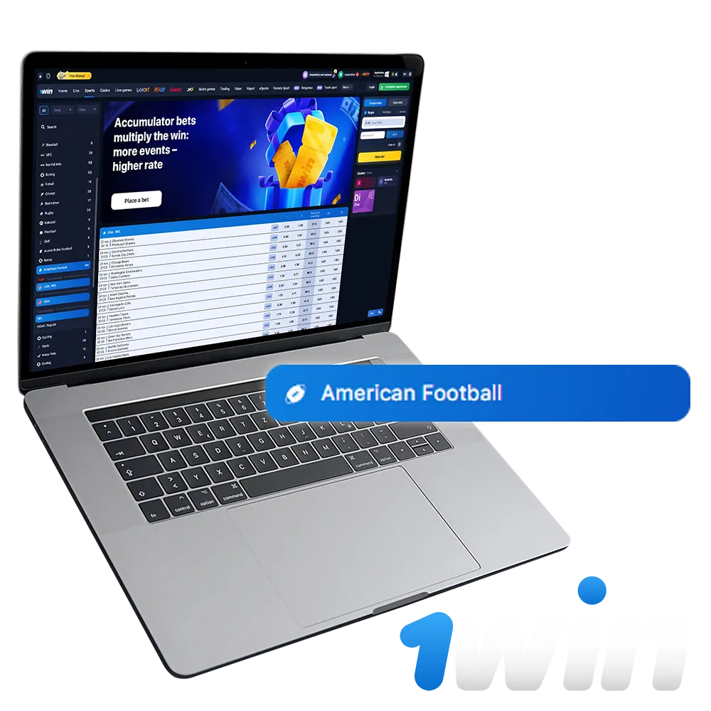 To bet on american football just registrate at 1win website.