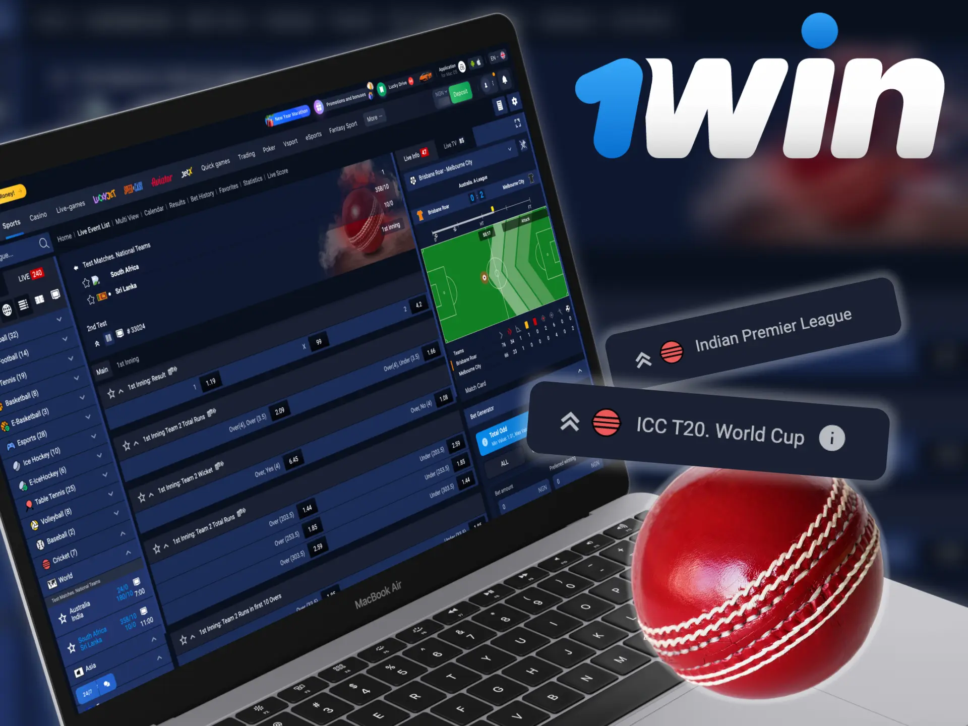 Start betting on various cricket tournaments at 1win.