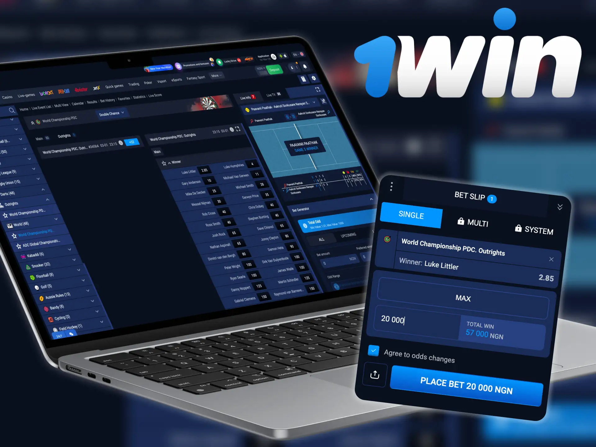 1Win offers service for online darts betting.