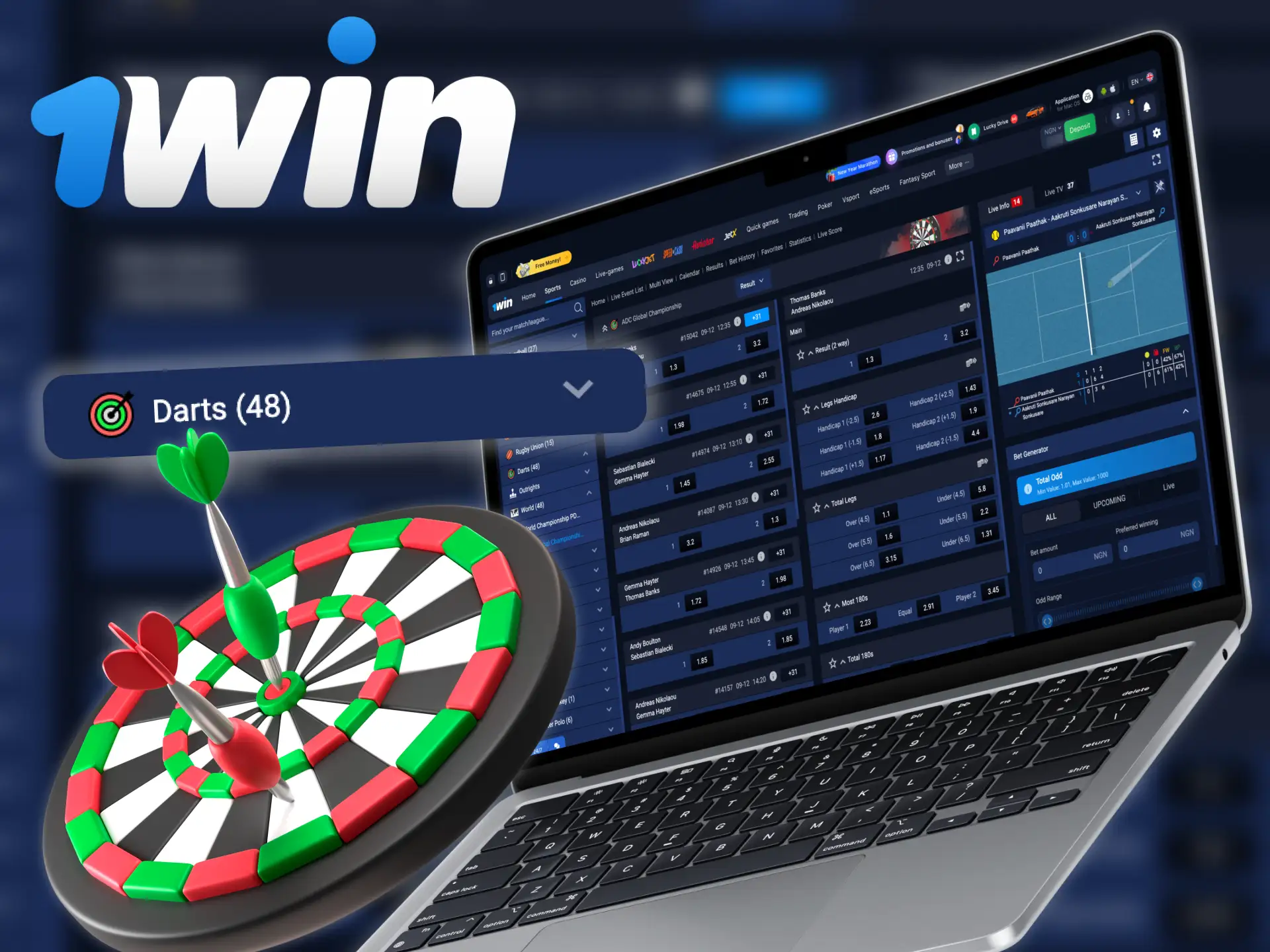 Live betting on 1Win allows players to bet on darts.