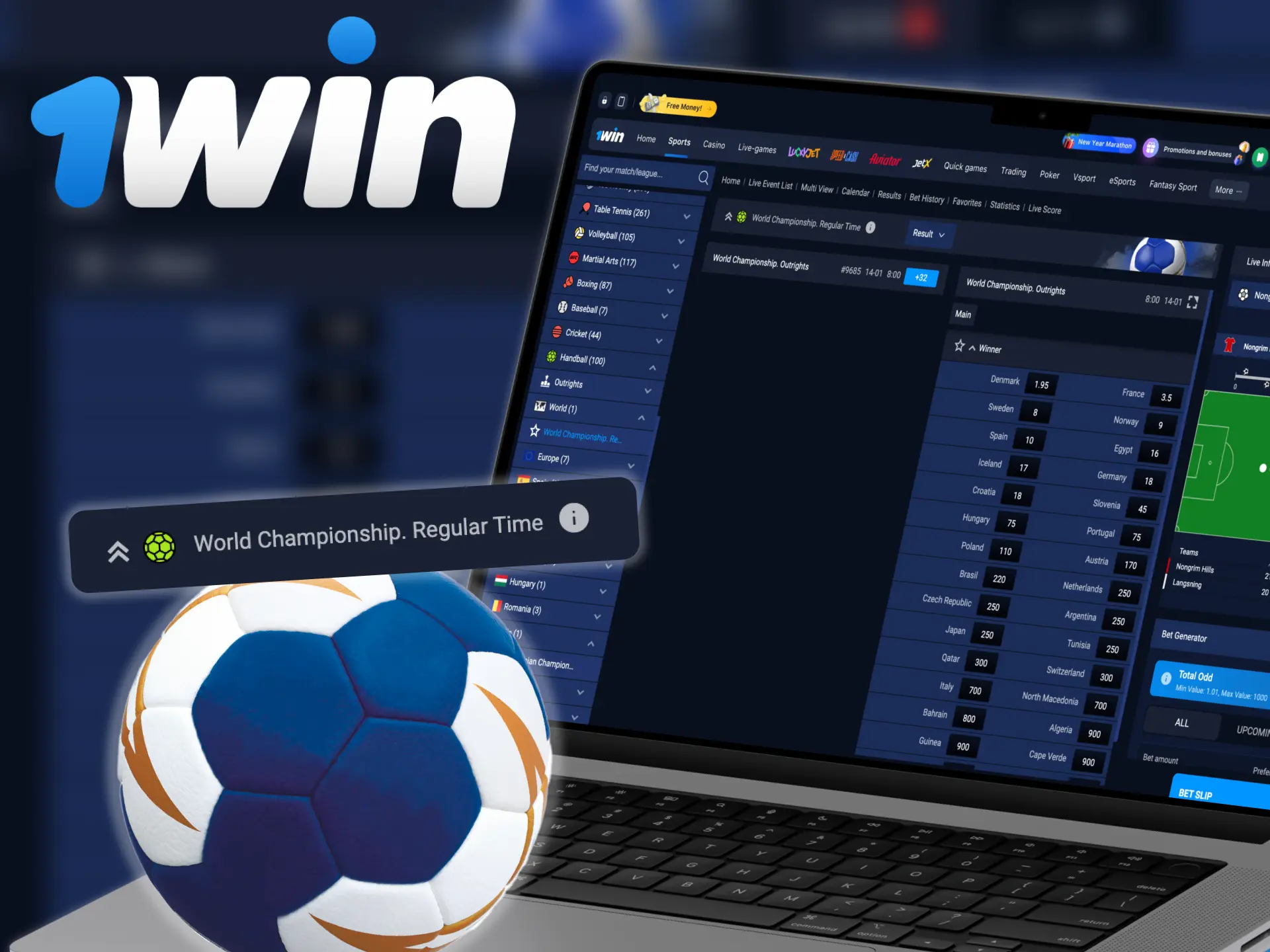 1win offers a wide range of tournaments for handball betting.