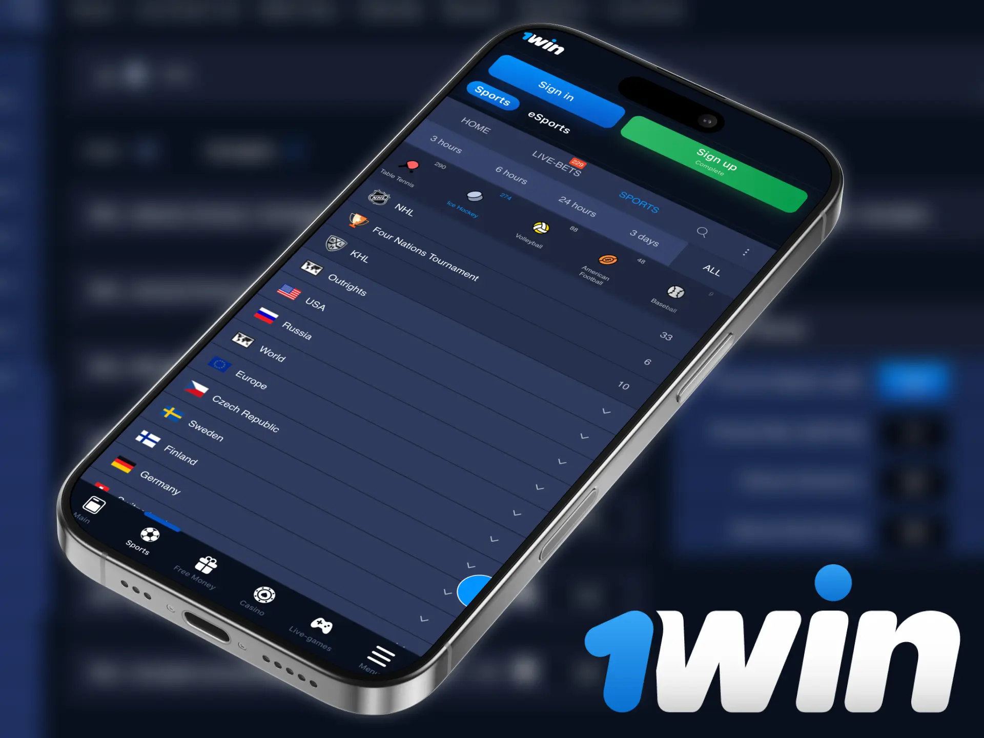 Visit the 1win sports website from your smartphone.