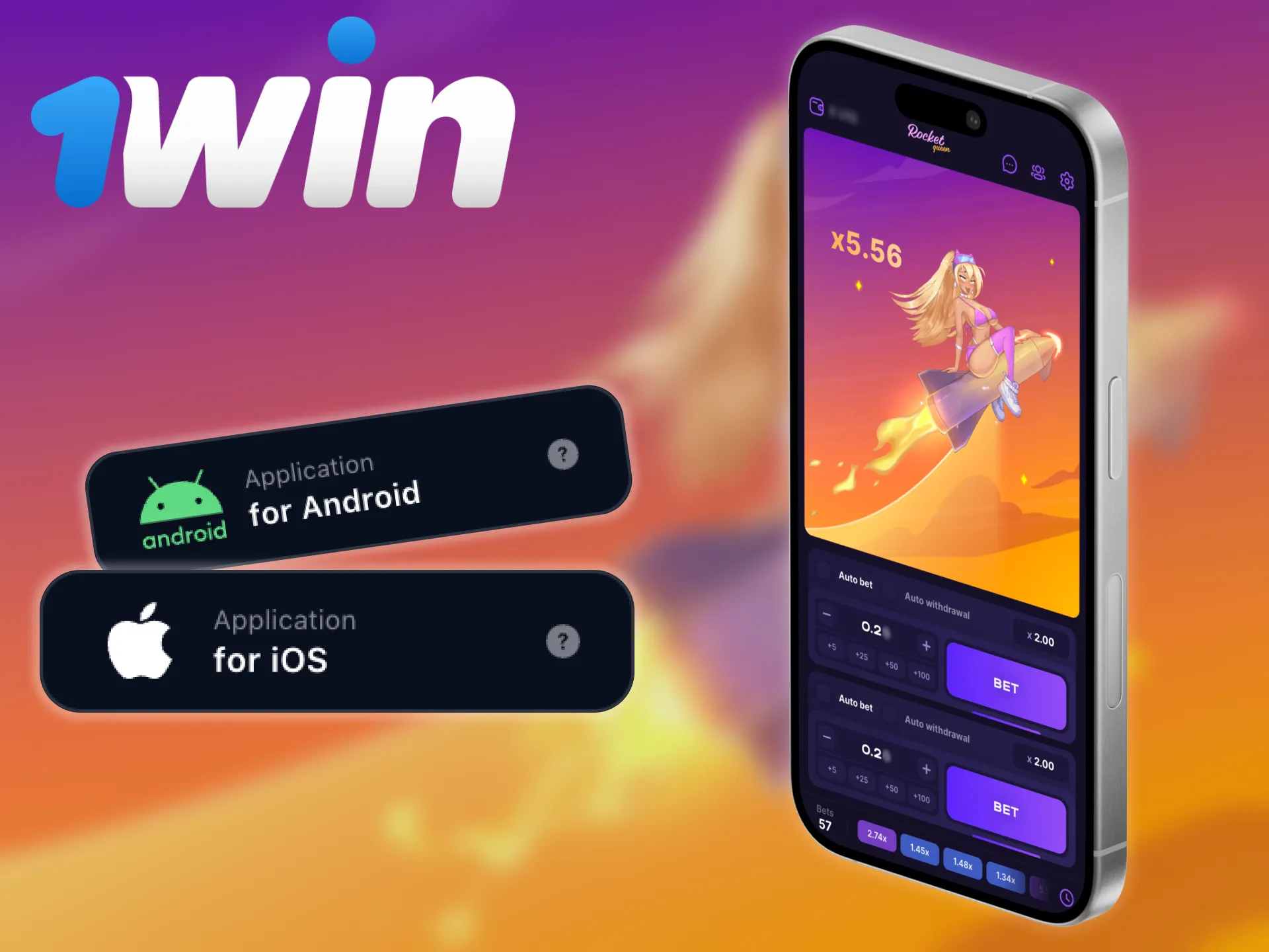 1win offers you a mobile app to play Rocket Queen.