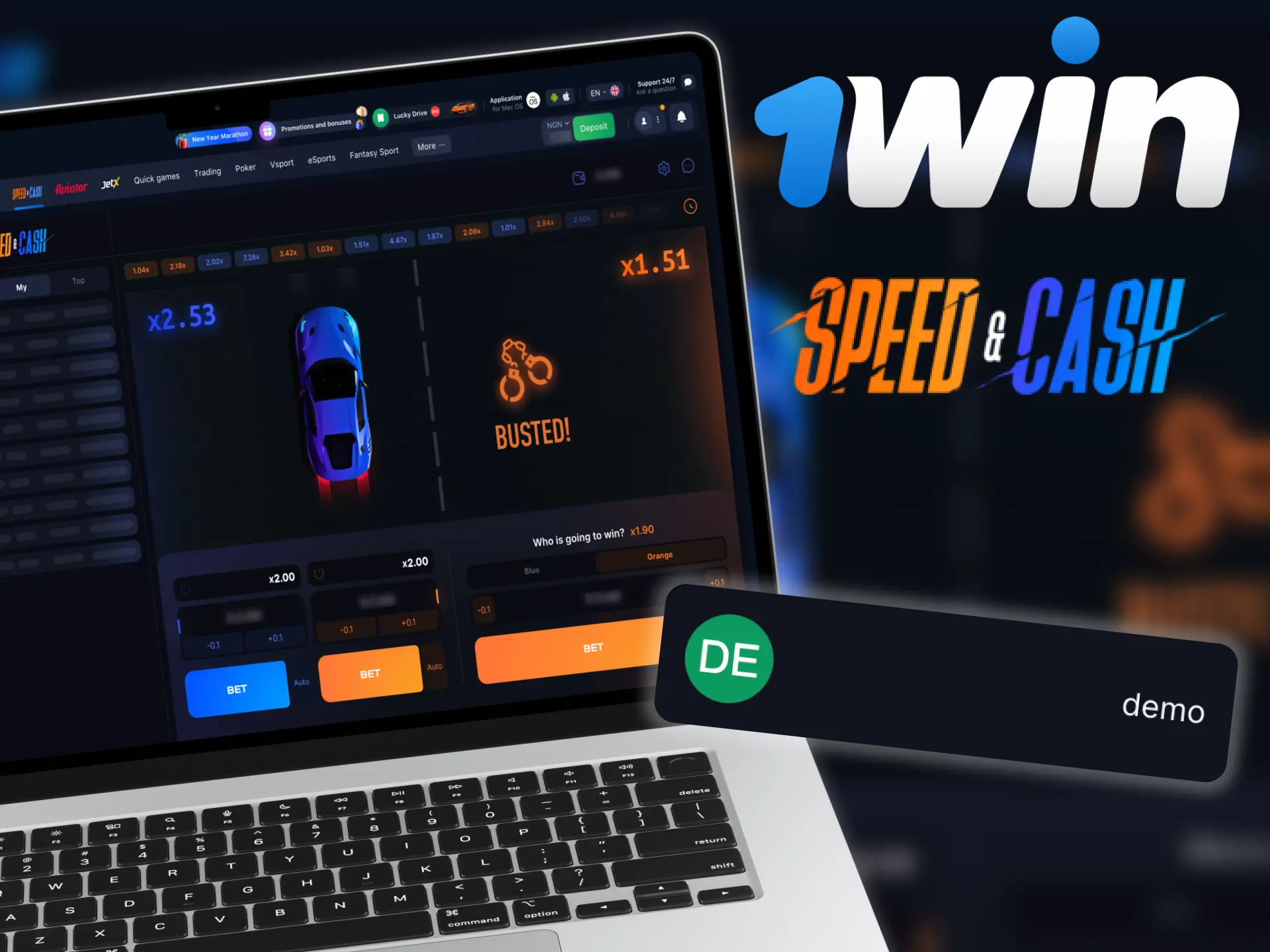 Try demo mode of Speed ​​and Cash game on 1Win.