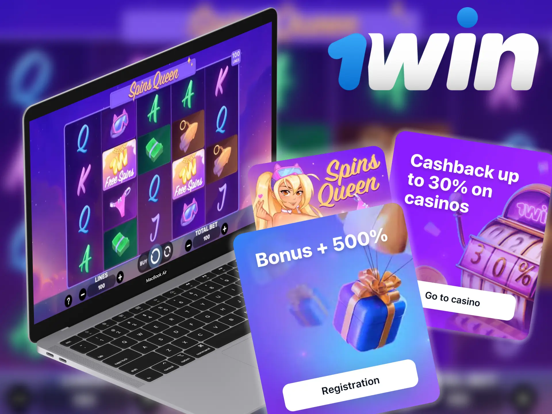 Get a massive welcome bonus for 1win Spins Queen game.