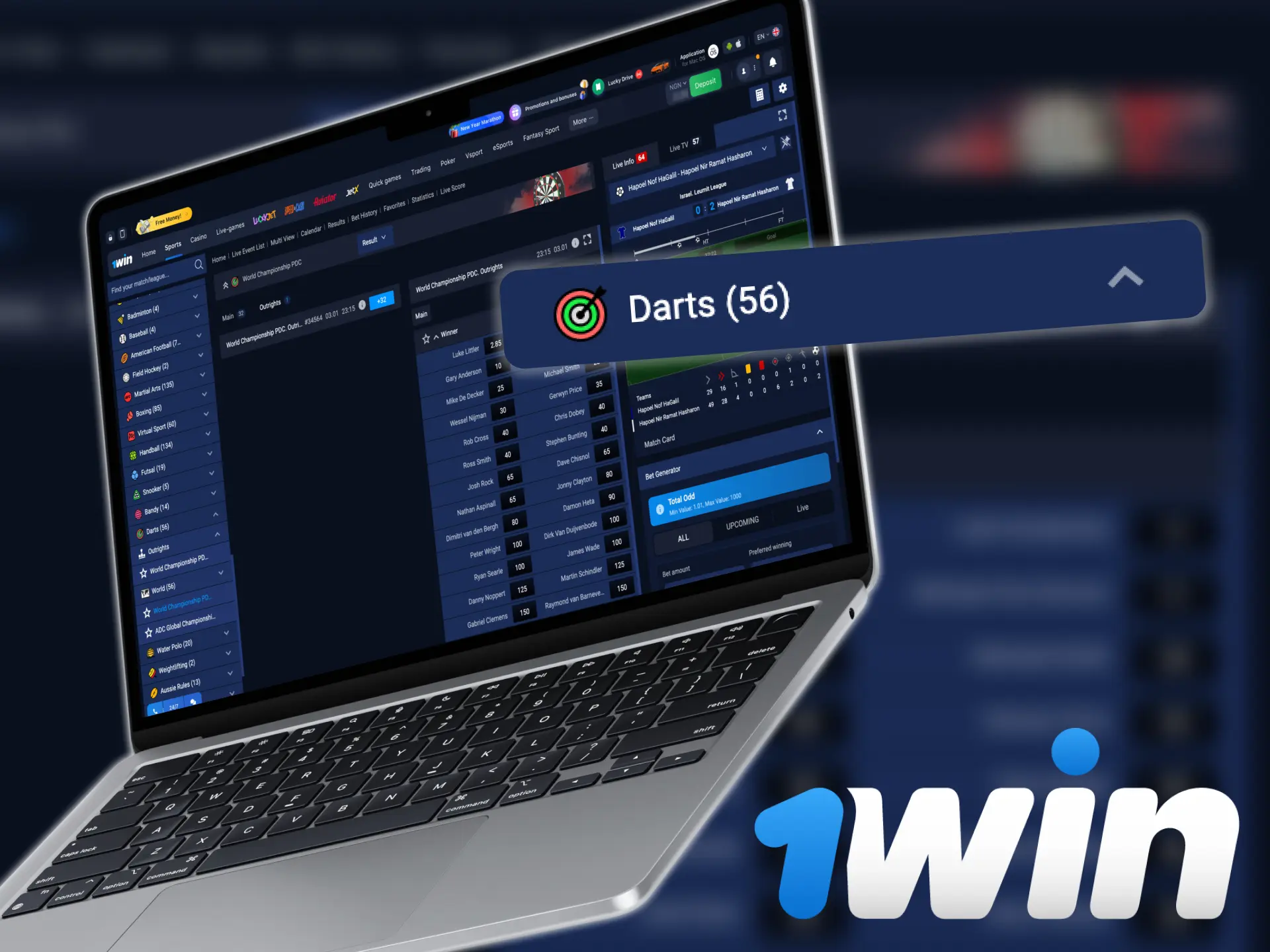 You will have the opportunity to bet on darts at 1win.