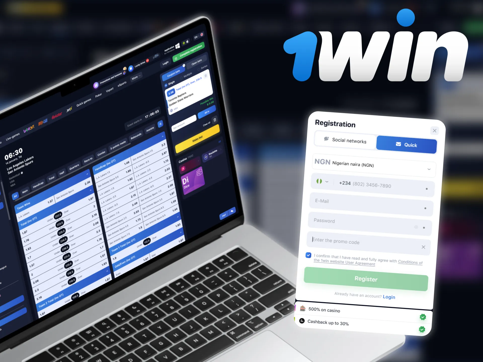 Use the promo code while signing up for a betting on basketball at 1win.