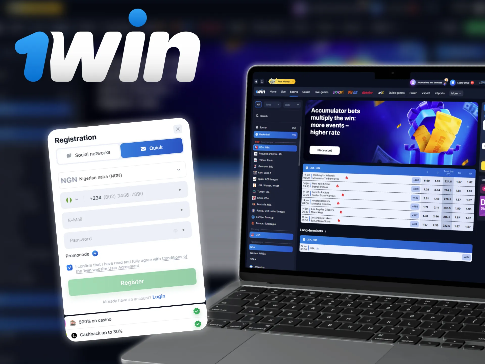 How to sign up for basketball betting on the 1win platform.