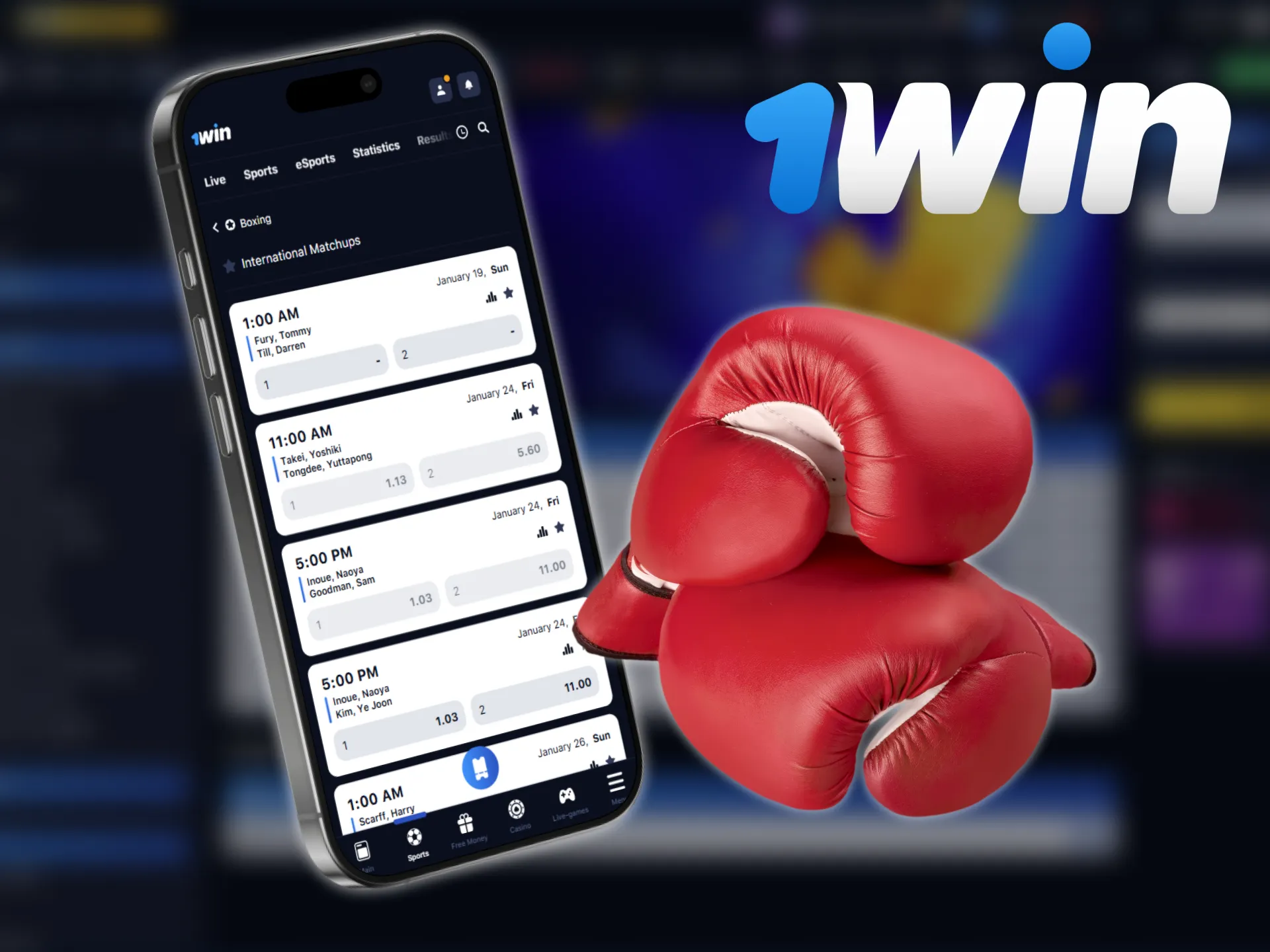 The use of the application to bet on boxing at 1win.