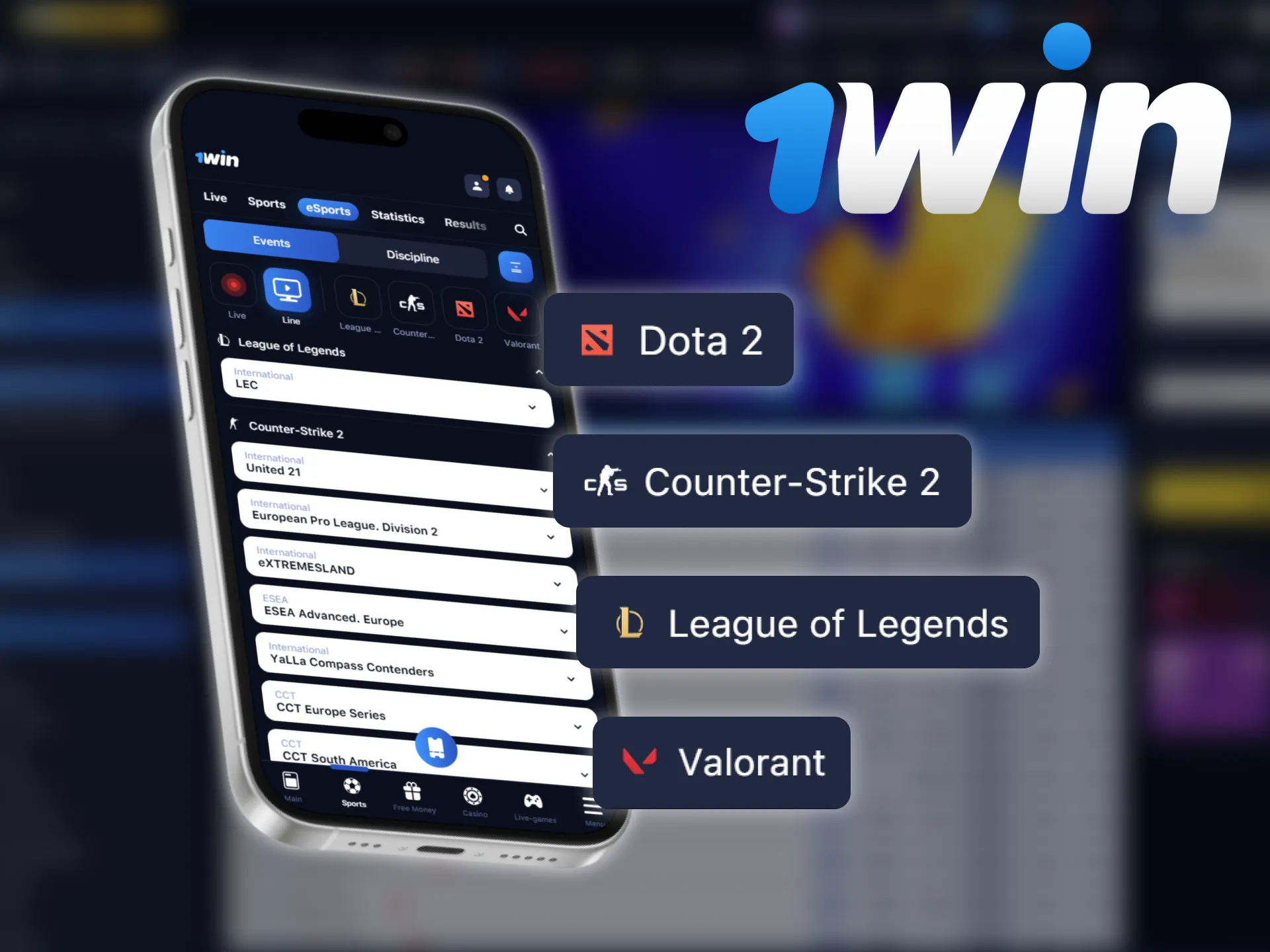 Use the 1win app for eSports betting on your smartphone.