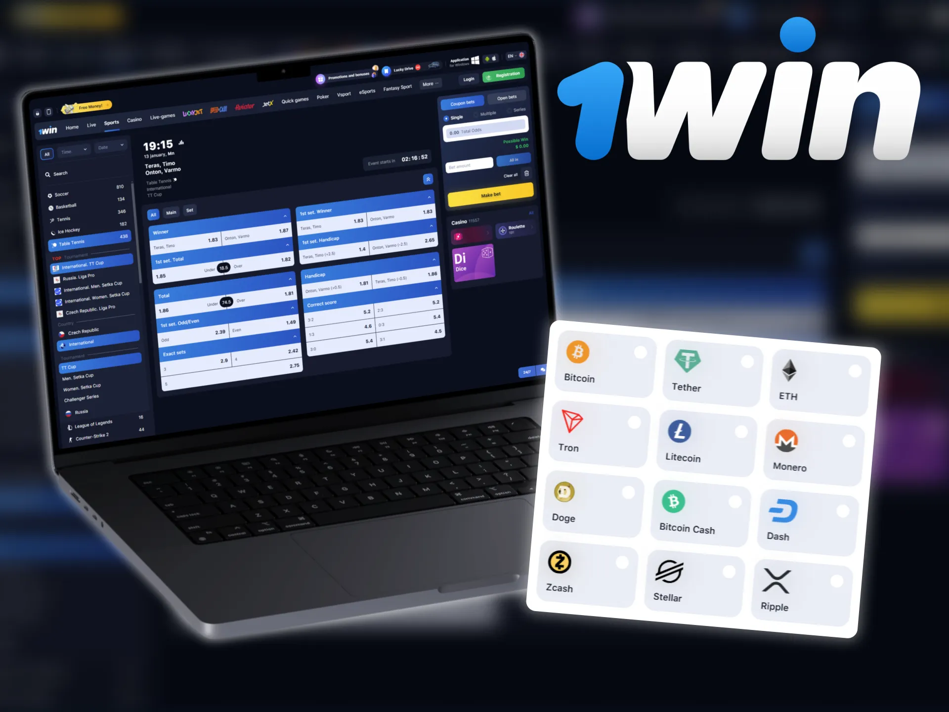 1win offers convenient payment options for placing bets on table tennis games.