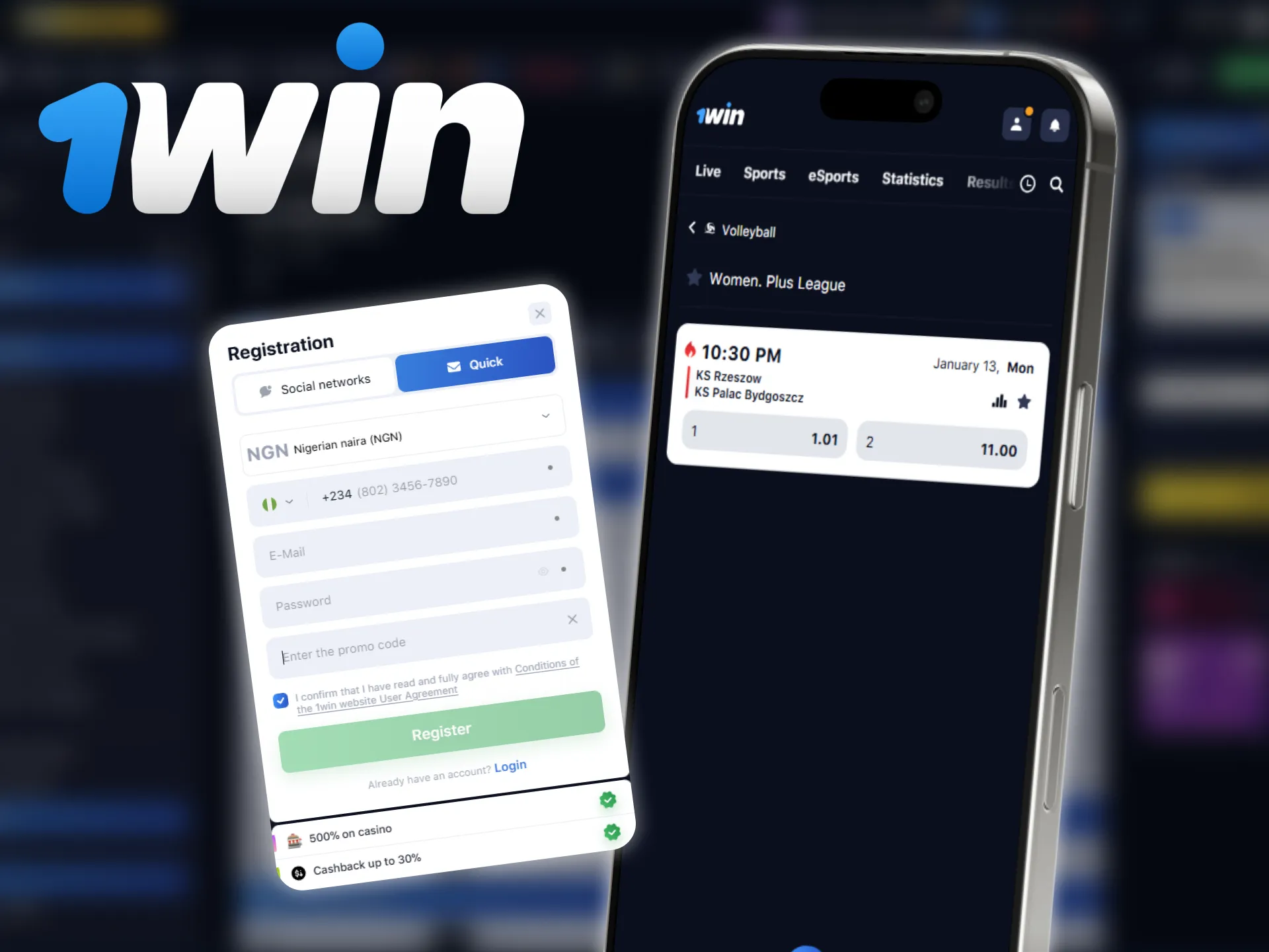 Use the 1win promo code to place bets on volleyball matches.