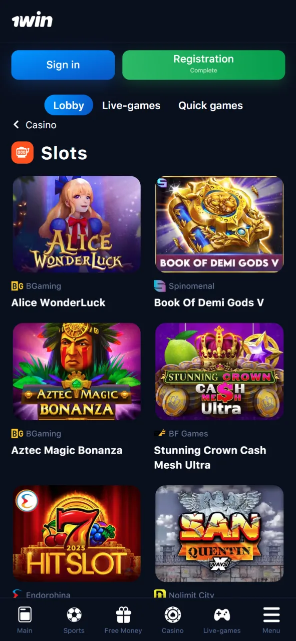 Choose a slot game to play at official 1win in Nigeria.