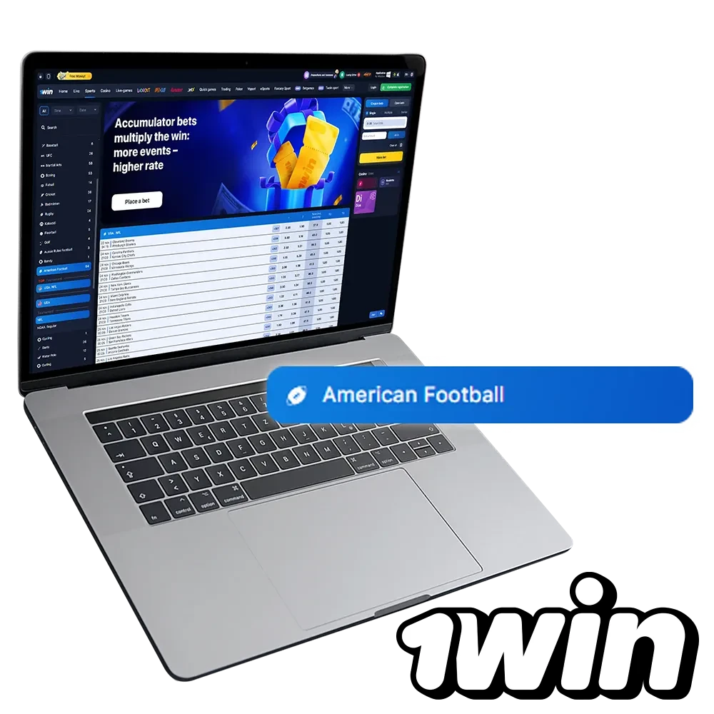 To bet on american football just registrate at 1win website.