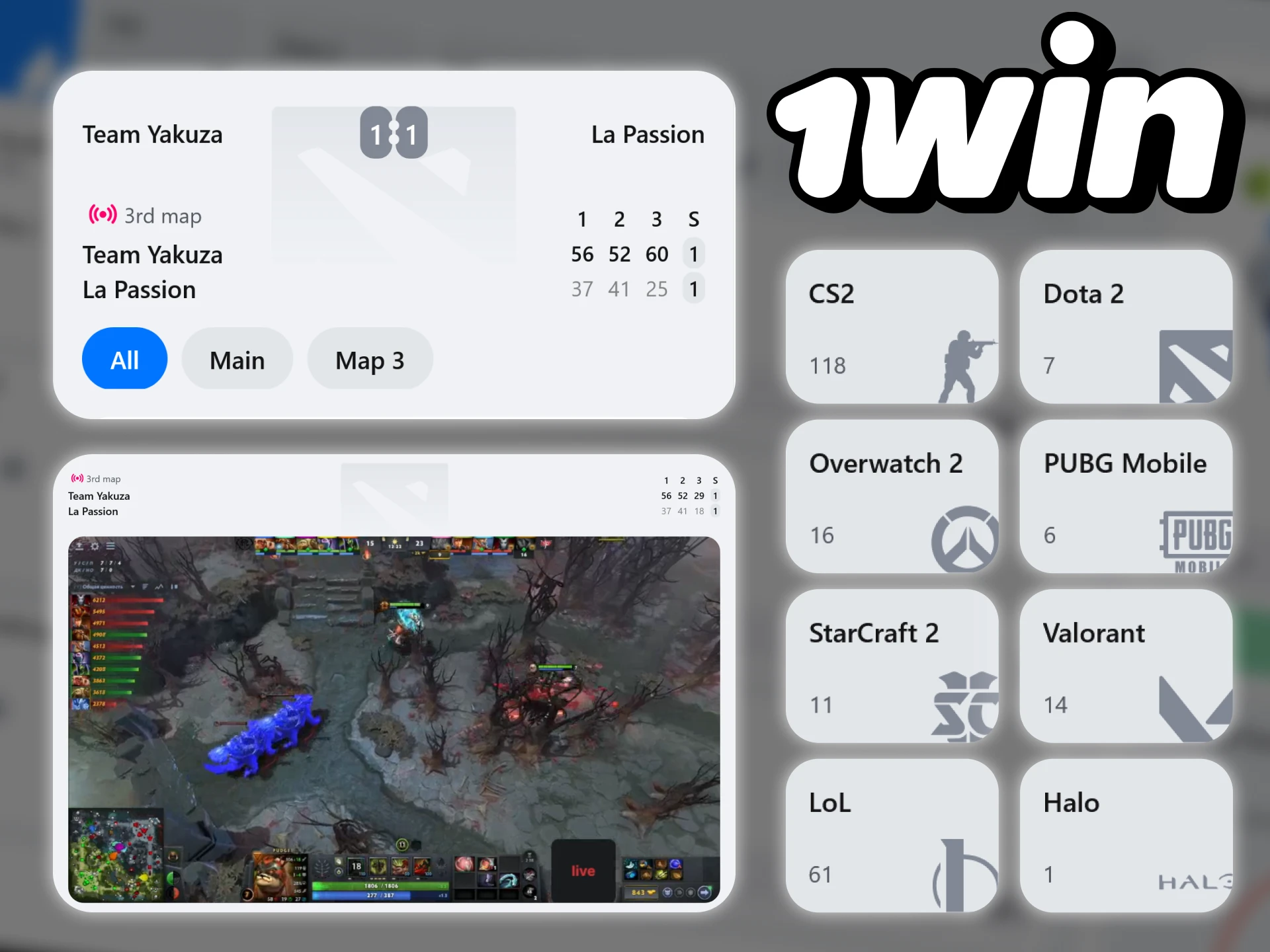 Make your esports bets with 1win.