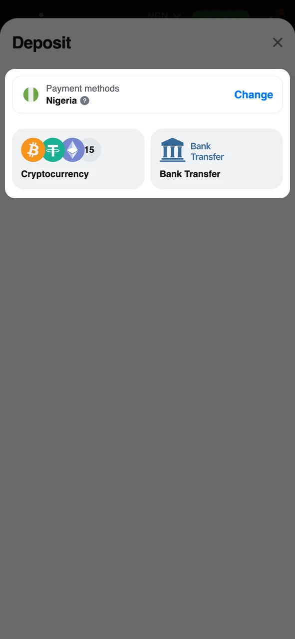 Select the payment method you want to use at 1Win.