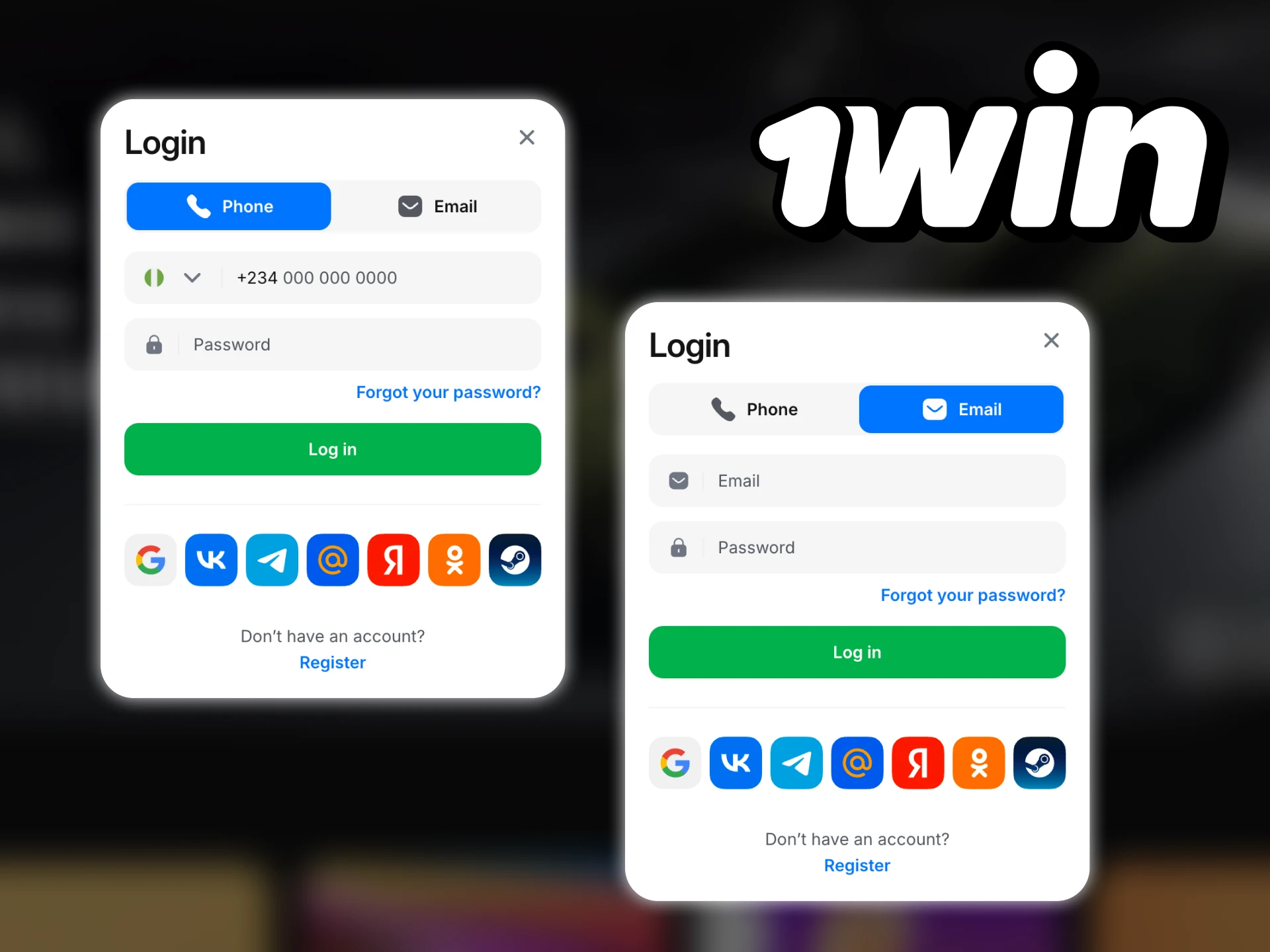 Log in to the 1win online website.