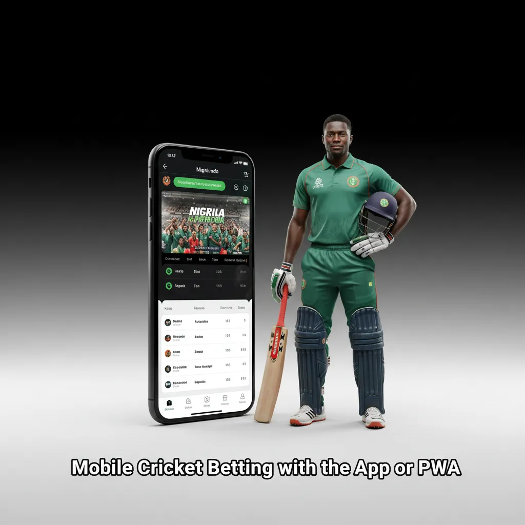 Two smartphones showing 1win cricket betting app and PWA with live odds and scores on Android and iOS.