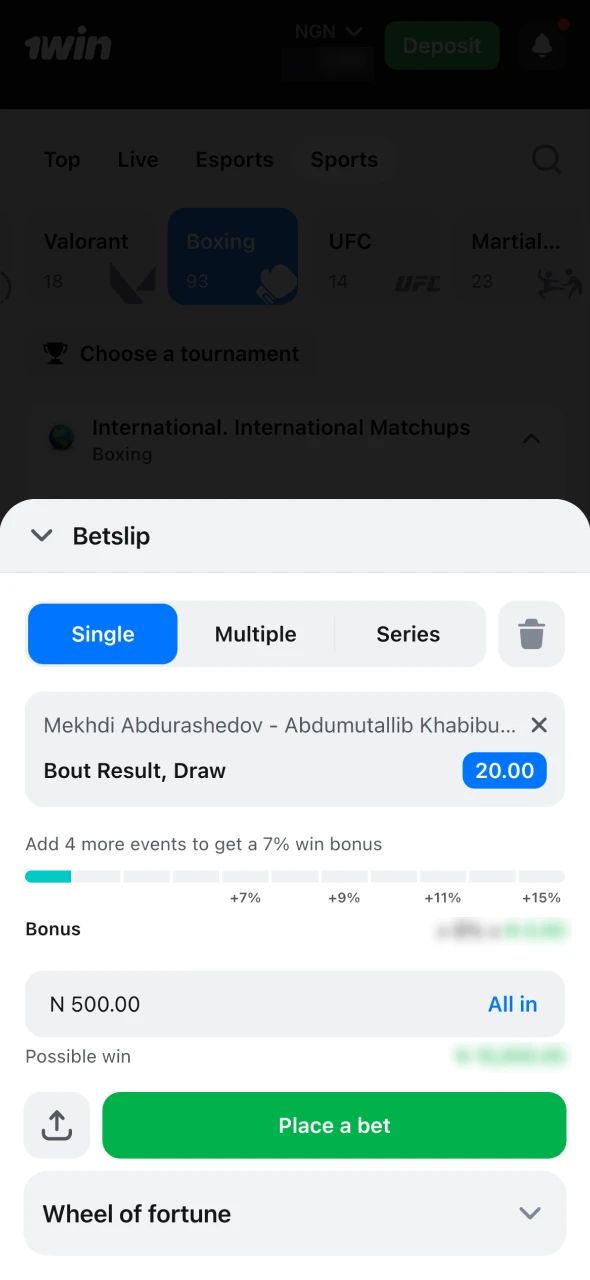 Confirm your bet to complete the process at 1Win platform.