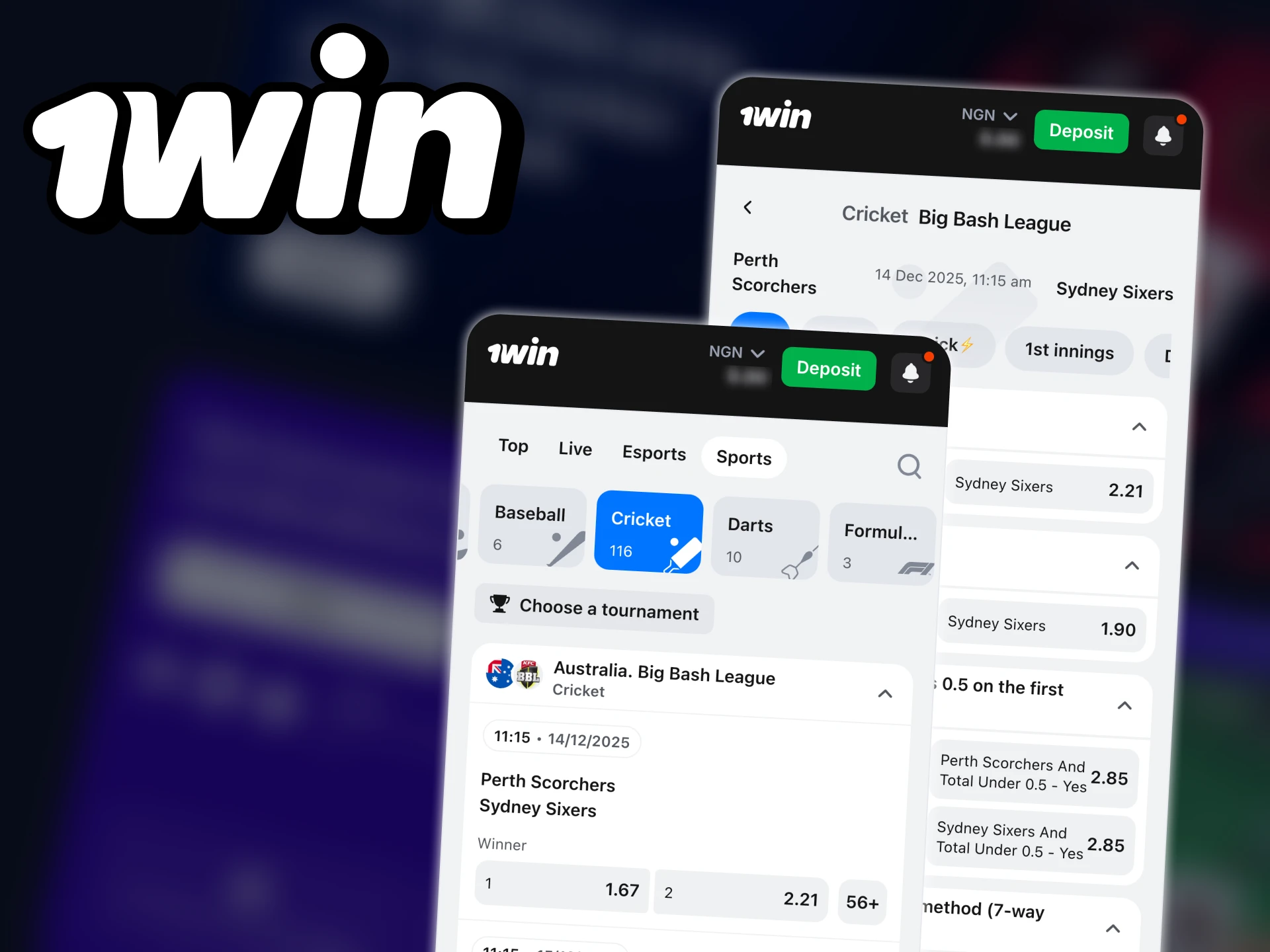 The 1win cricket betting app is freely available.