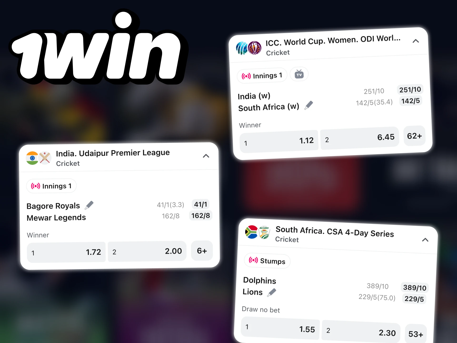 Cricket offers many betting options at 1Win platform.