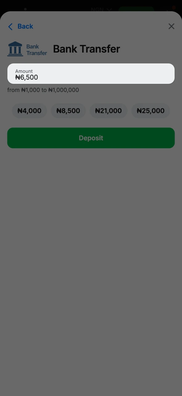 Add money to your 1Win account.