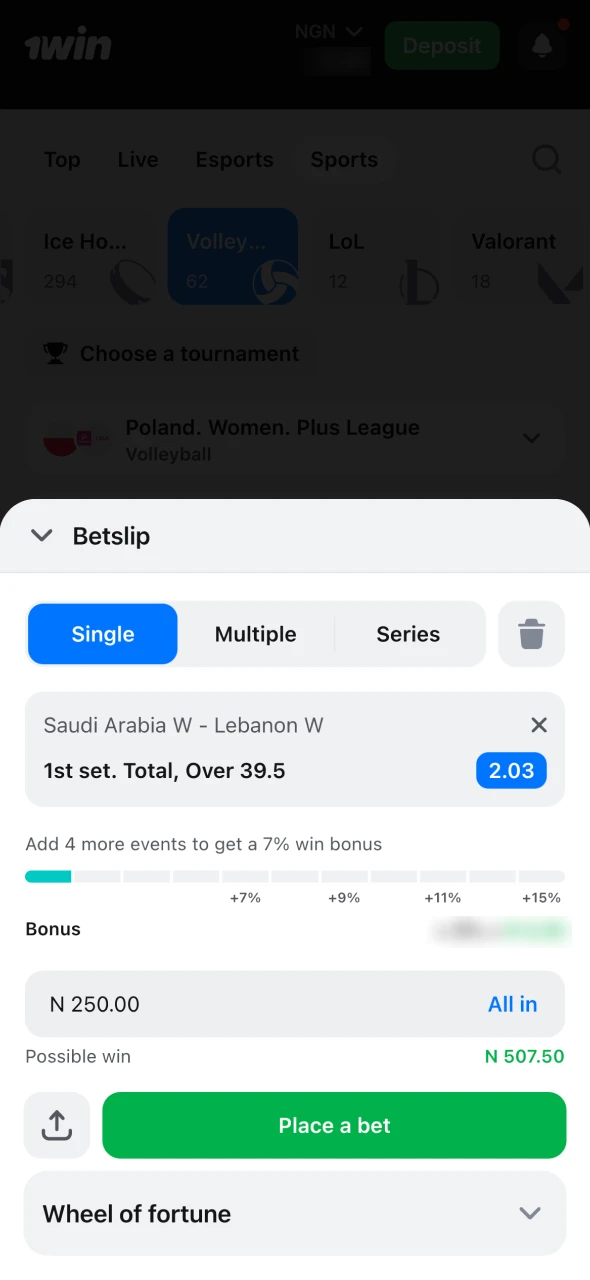 Confirm your volleyball bet and finish the process at 1Win.