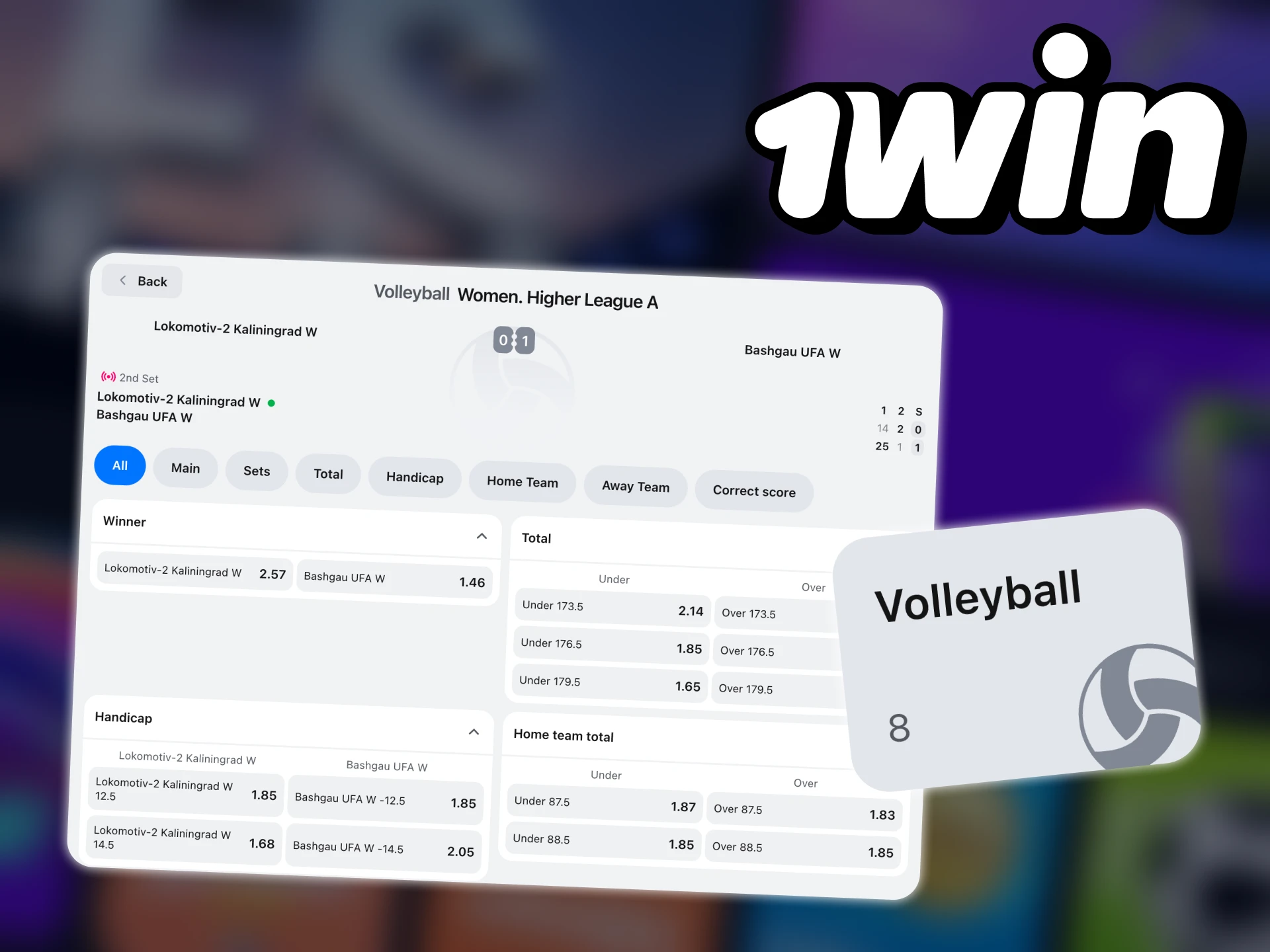 Place bets on volleyball online using our simple interface at 1win.