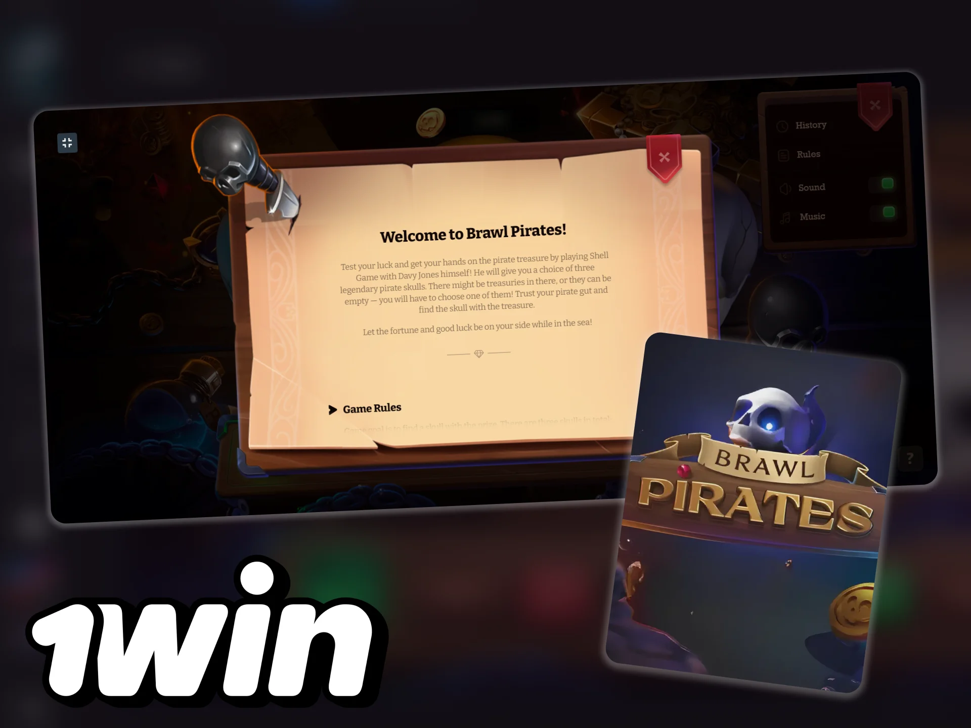Play Brawl Pirates on 1Win, guess the right skull and win treasures.