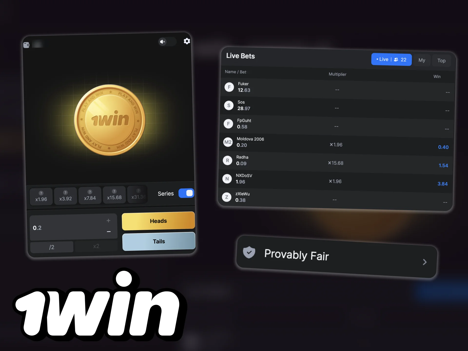 Here are the main features of CoinFlip at 1win.