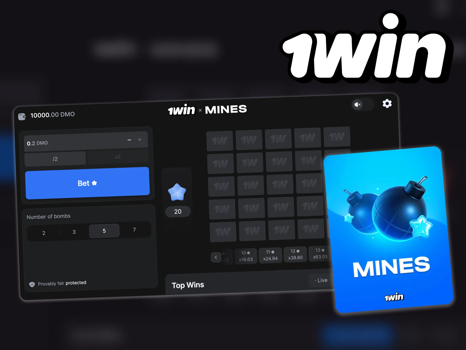 Try to play Mines demo mode on 1win platform.